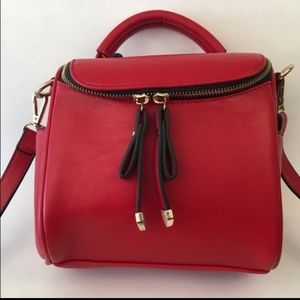 Red Faux Leather Shoulder Bag Cross Body Purse